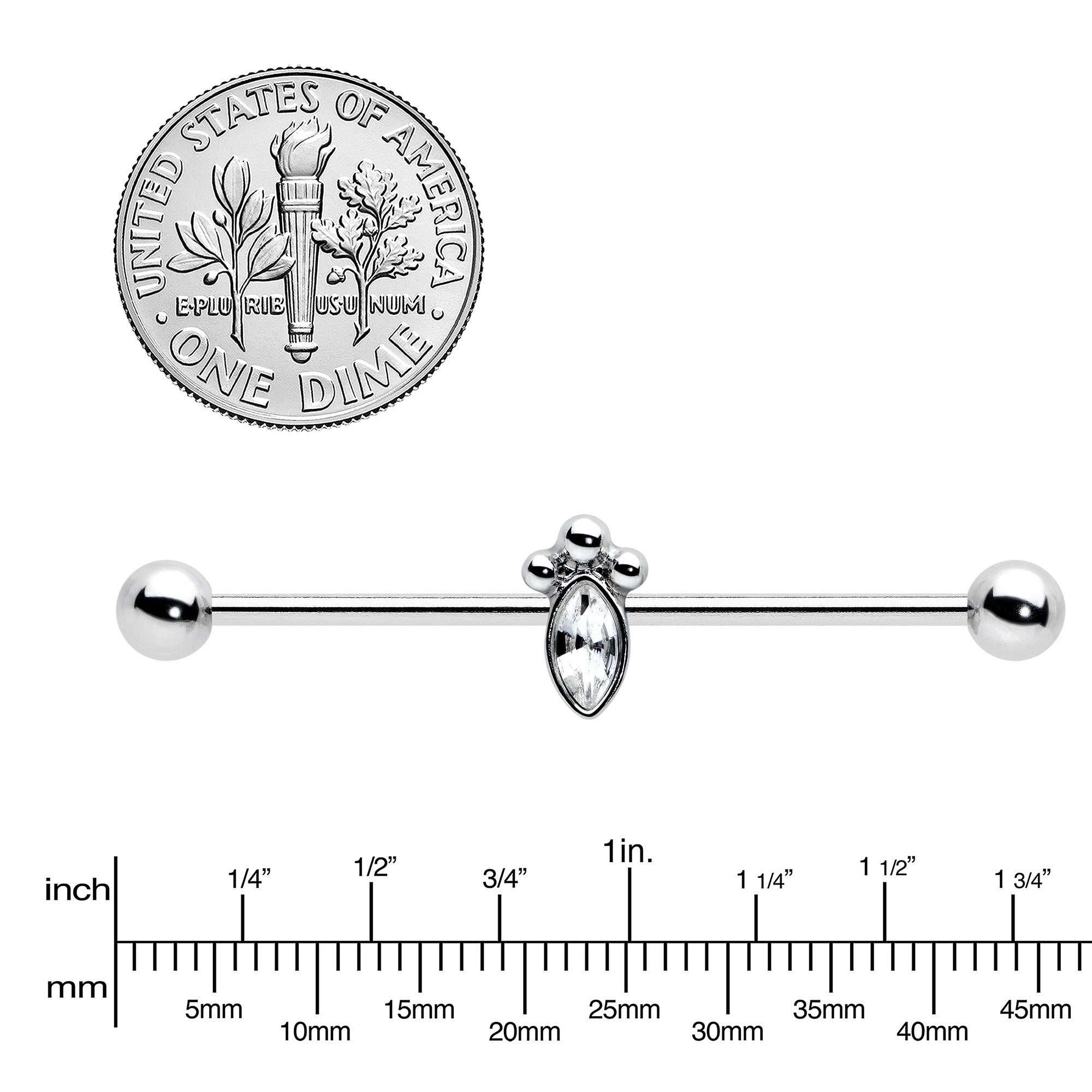14G Gem Deco Oval Industrial Barbell 38mm - BodyCandy - Flyclothing LLC