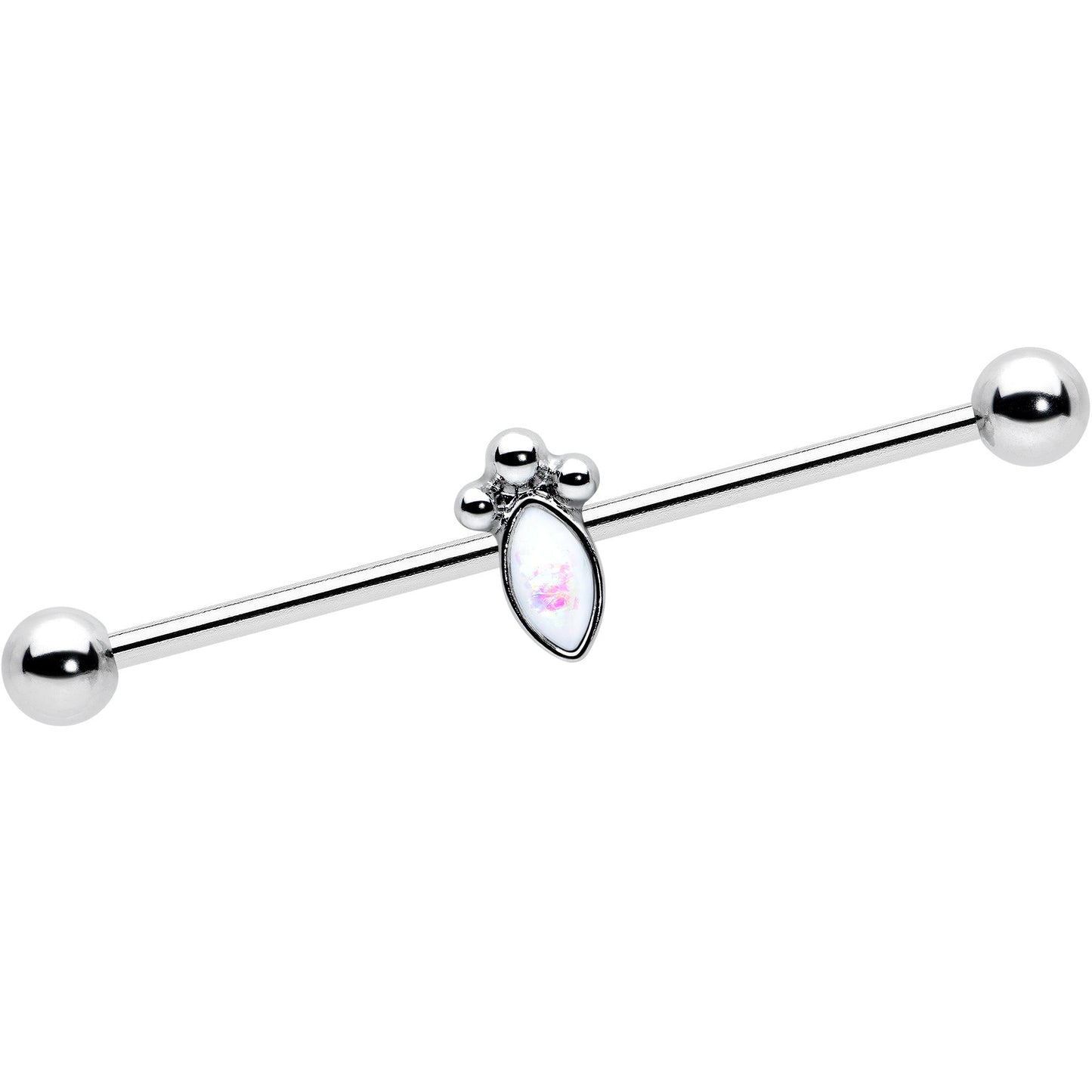 14G White Faux Opal Deco Oval Industrial Barbell 38mm - BodyCandy - Flyclothing LLC