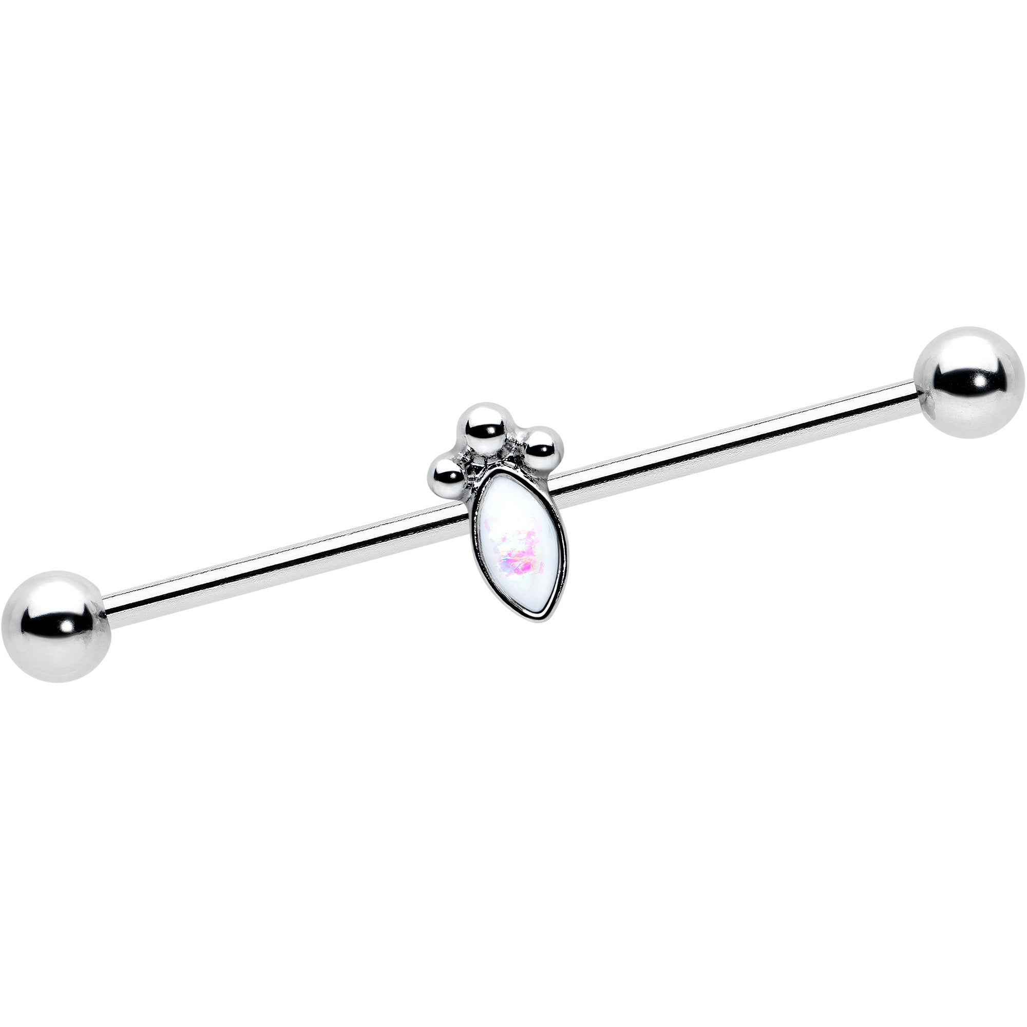 14G White Faux Opal Deco Oval Industrial Barbell 38mm - BodyCandy - Flyclothing LLC