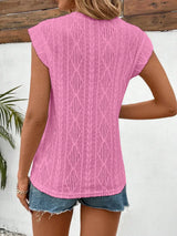 Eyelet Round Neck Cap Sleeve Top - Trendsi - Flyclothing LLC