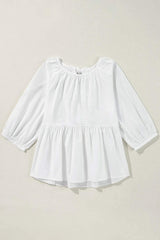 Bow Round Neck Three-Quarter Sleeve Blouse - Trendsi - Flyclothing LLC