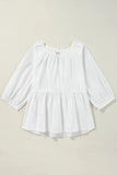 Bow Round Neck Three-Quarter Sleeve Blouse - Trendsi
