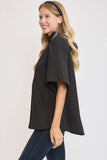Umgee Bow Tie Back Mock Neck Half Sleeve Blouse - Trendsi - Flyclothing LLC