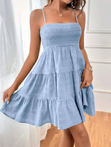 Smocked Tiered Sleeveless Mini Dress - Trendsi - Flyclothing LLC