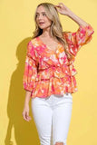 And The Why Ruffled Printed Puff Sleeve Blouse - Trendsi - Flyclothing LLC