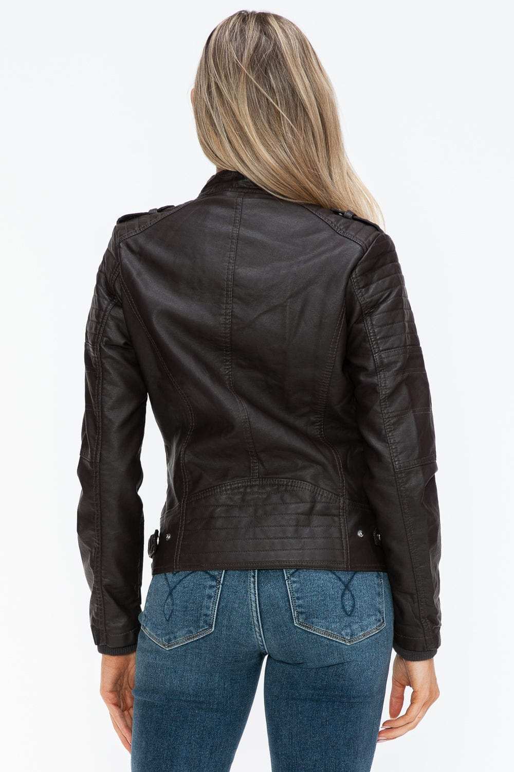 Snobbish PU Leather Biker Jacket with Side Zip Pockets - Trendsi - Flyclothing LLC