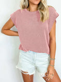 Textured Round Neck Cap Sleeve Blouse - Trendsi - Flyclothing LLC