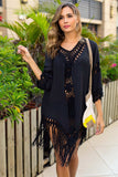 Backless Fringe Scoop Neck Cover Up - Trendsi - Flyclothing LLC
