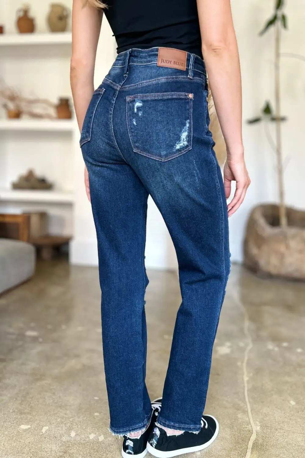 Judy Blue Full Size High Waist Rigid Magic Heavy Destroy Straight Jeans - Trendsi - Flyclothing LLC