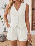 Button Up Vest and Shorts Set - Trendsi