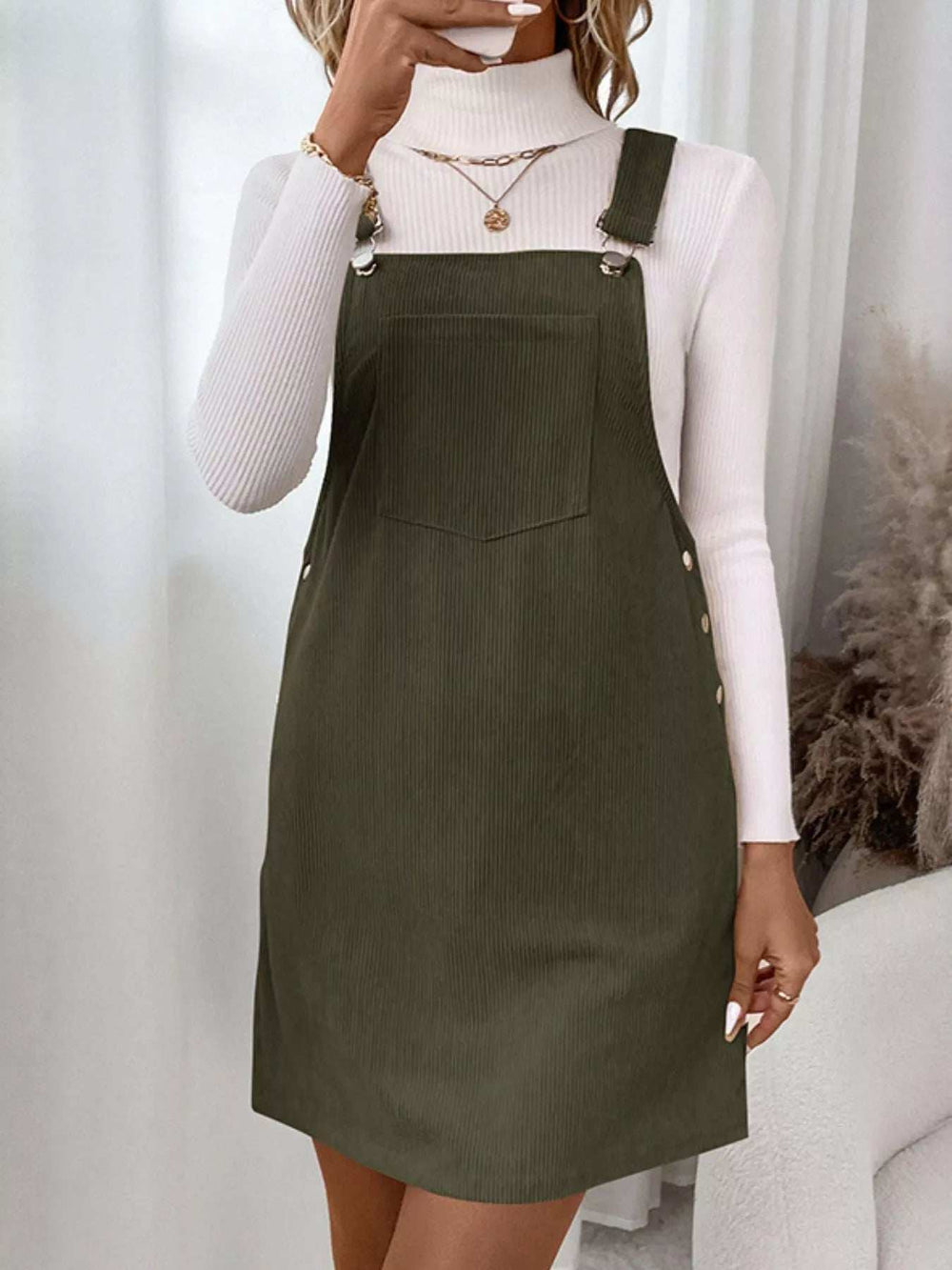 Corduroy Overall Mini Dress with Adjustable Straps - Trendsi - Flyclothing LLC