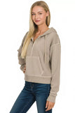 Zenana Fleece Pigment Dye Half Zip Kangaroo Pocket Hoodie - Trendsi - Flyclothing LLC