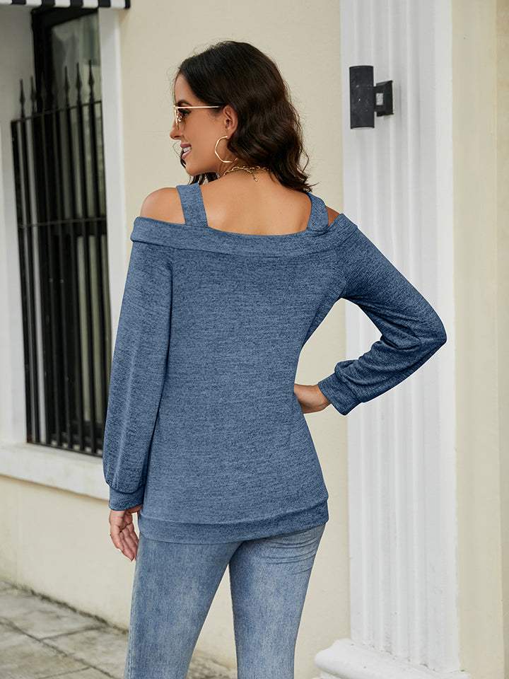 Cold Shoulder Cutout Square Neck Blouse - Trendsi - Flyclothing LLC