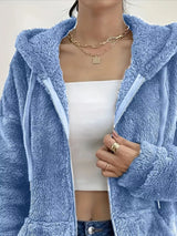 Drawstring Fleece Zip-Up Outerwear - Trendsi - Flyclothing LLC