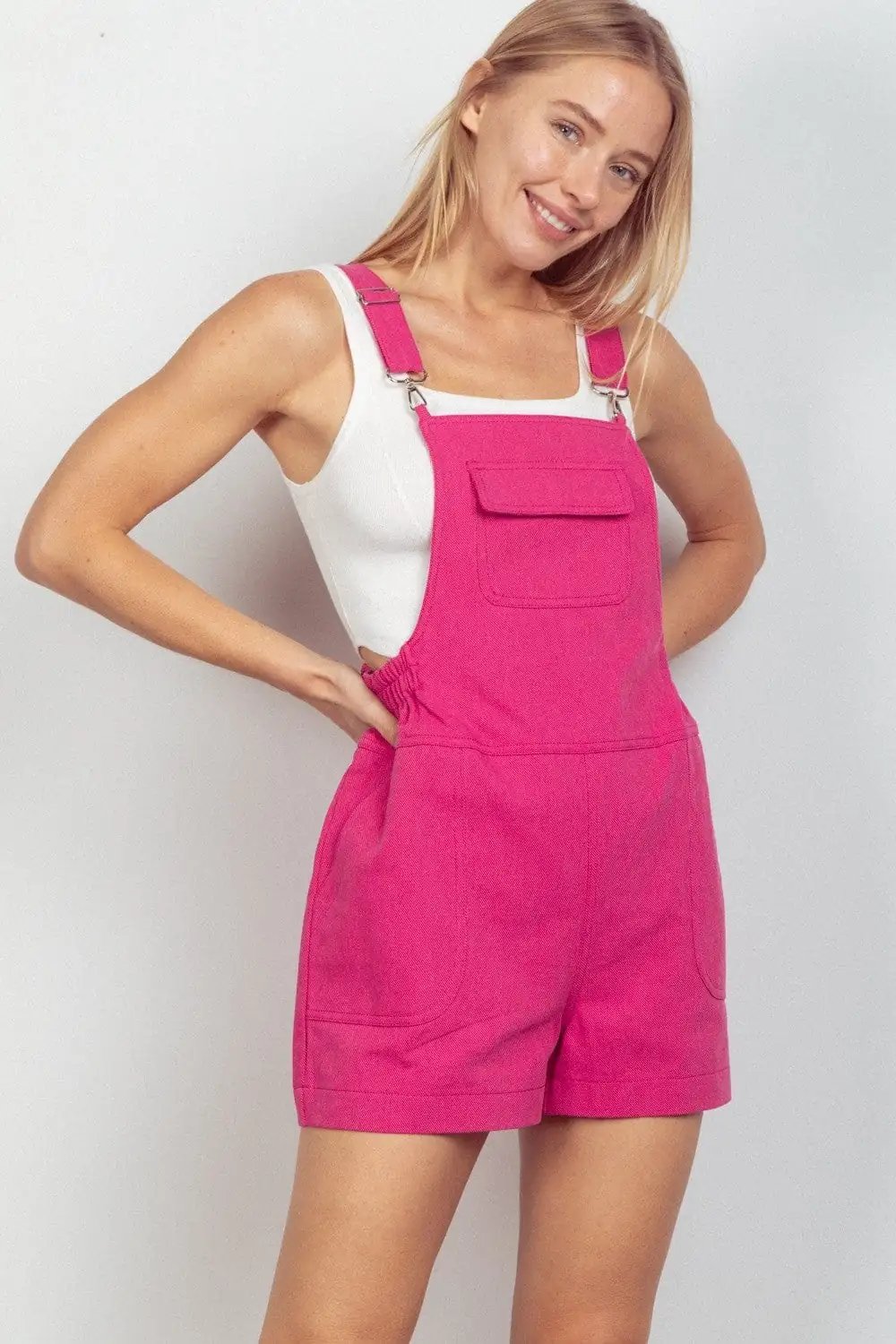 VERY J Adjustable Suspender Overalls with Pockets - Trendsi