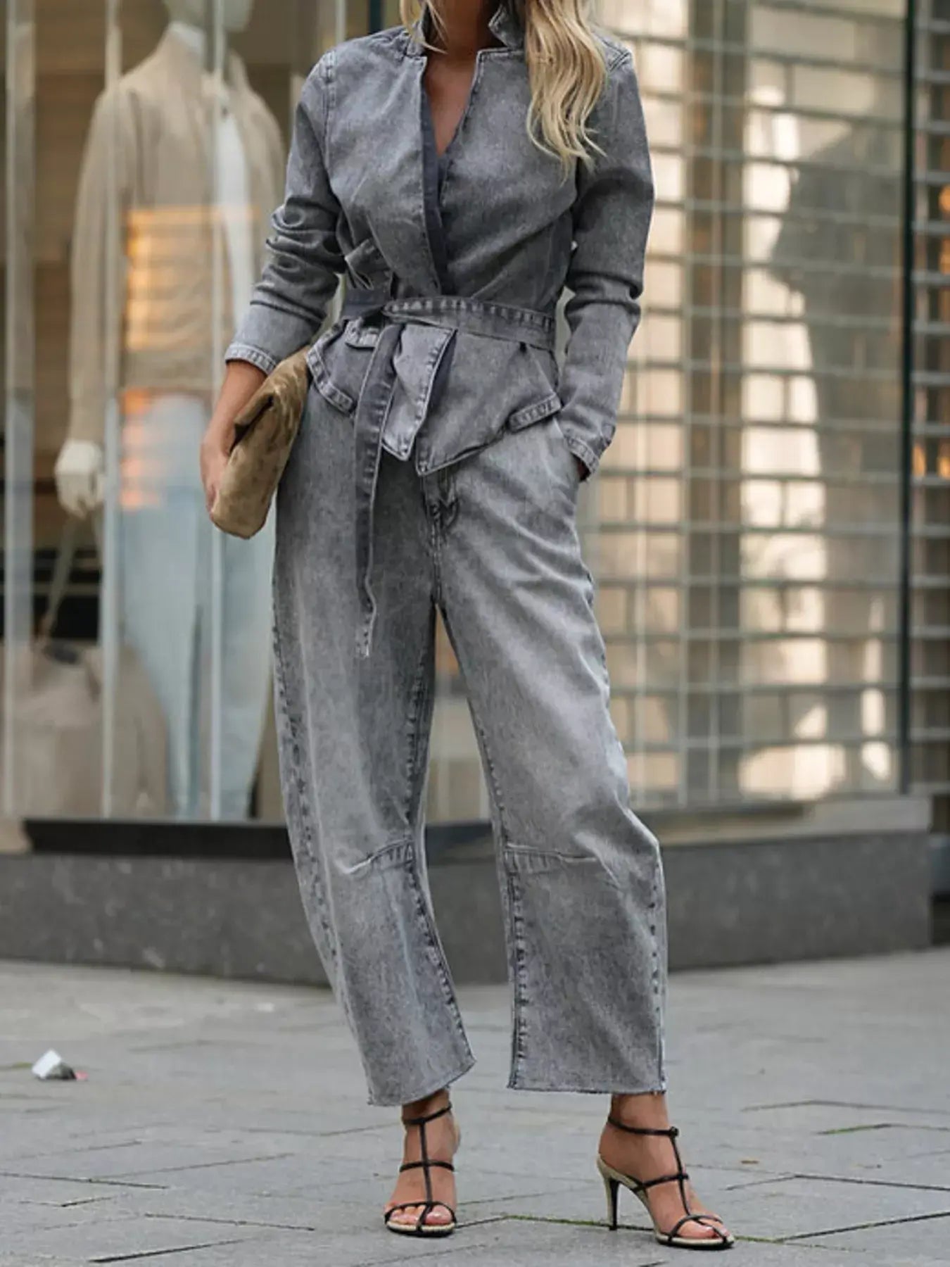 Long Sleeve Top and Wide Leg Jeans Denim Set - Trendsi - Flyclothing LLC
