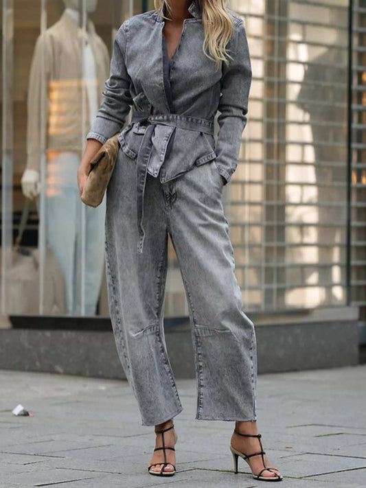 Long Sleeve Top and Wide Leg Jeans Denim Set - Trendsi - Flyclothing LLC