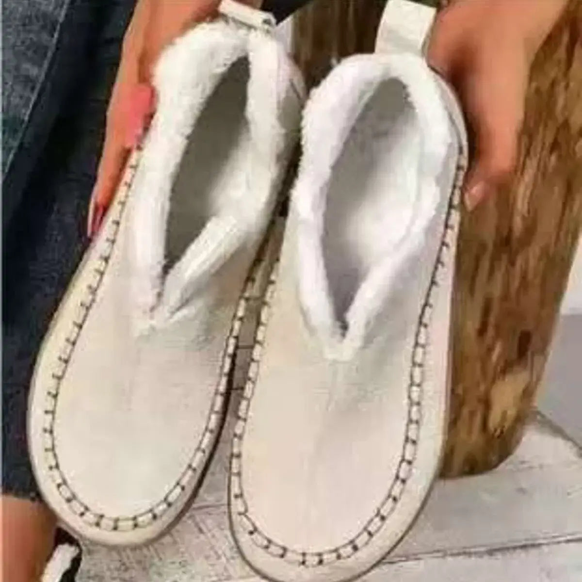 Round Toe Sherpa-Lined Slip-Ons - Trendsi - Flyclothing LLC