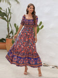 Floral Flounce Sleeve Midi Dress - Trendsi