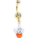 Clear Gem Gold Tone Pumpkin Haunter Ghost Dangle Belly Ring
