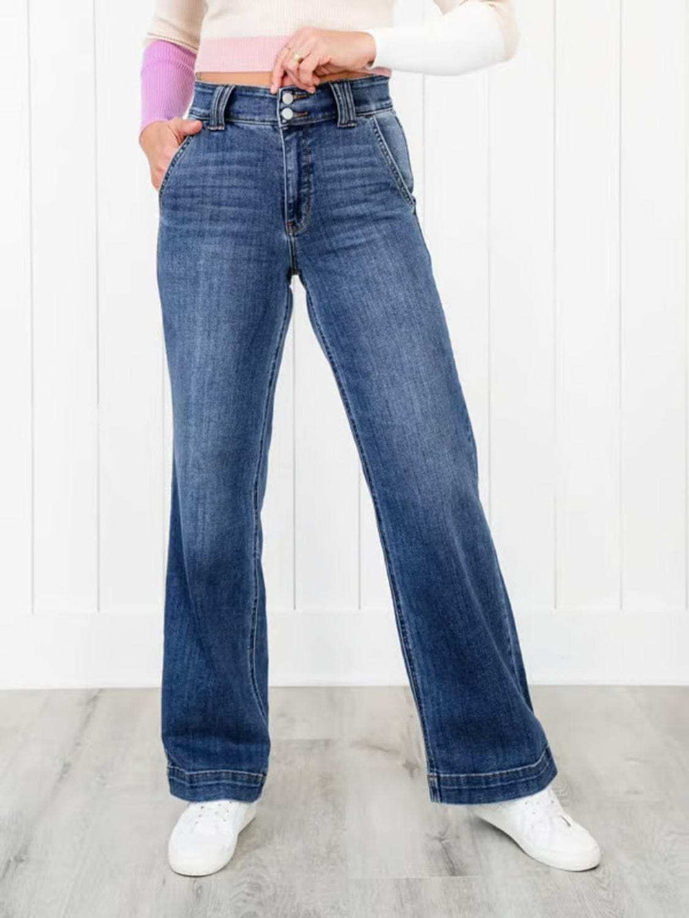 Washed Straight Leg Jeans - Trendsi - Flyclothing LLC