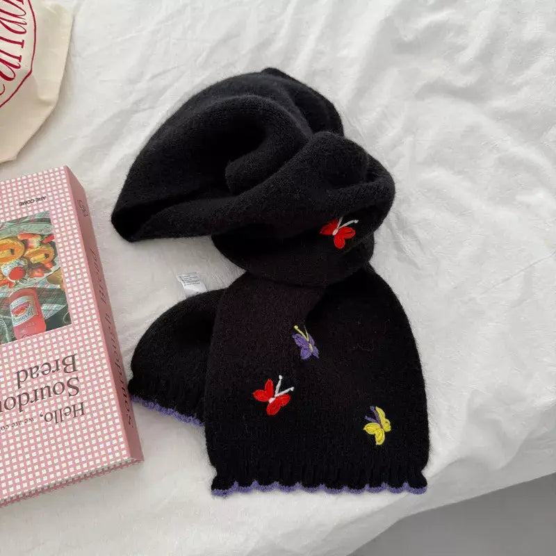 Butterfly Embroidered Knitted Scarf - Trendsi - Flyclothing LLC