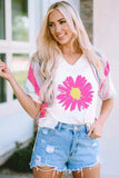 Daisy Graphic V-Neck Half Sleeve T-Shirt - Trendsi - Flyclothing LLC