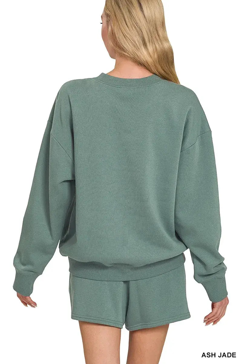 Zenana Fleece Long Sleeve Sweatshirts & Shorts Set - Trendsi - Flyclothing LLC