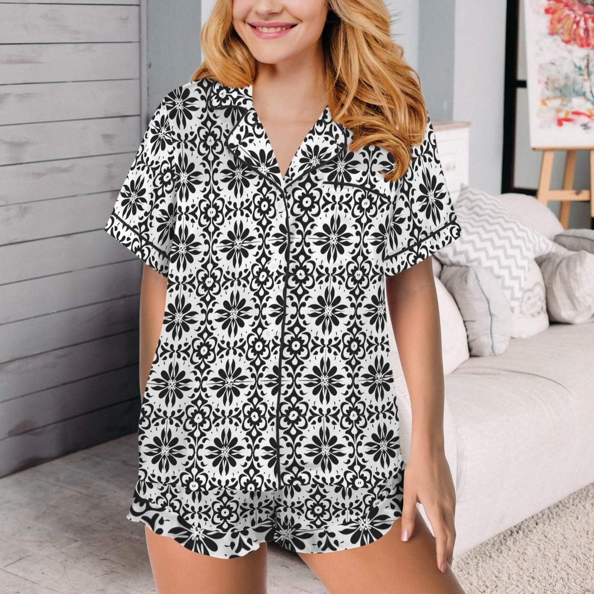 Baha Ranch Talavera Tile Mexican Print Southwest Satin Pajamas - Baha Ranch Western Wear - Flyclothing LLC
