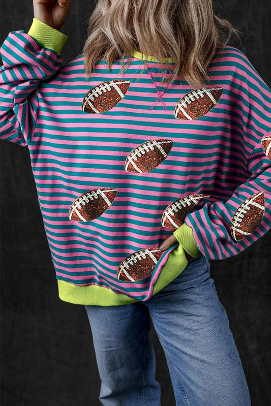 Striped Football Long Sleeve Sweatshirt - Trendsi - Flyclothing LLC