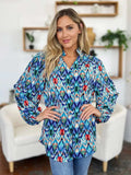 Double Take Full Size Printed Balloon Sleeve Blouse - Trendsi - Flyclothing LLC