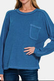 Zenana Full Size Contrast Stitching Brushed Ribbed Hacci Knit Top Plus Size - Trendsi
