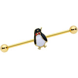 14G Red Gem Gold Tone Bow Tie Penguin Industrial Barbell 38mm - BodyCandy - Flyclothing LLC
