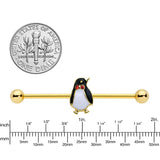 14G Red Gem Gold Tone Bow Tie Penguin Industrial Barbell 38mm - BodyCandy - Flyclothing LLC