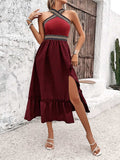 Devine Ruffled Slit Sleeveless Midi Dress - Trendsi - Flyclothing LLC
