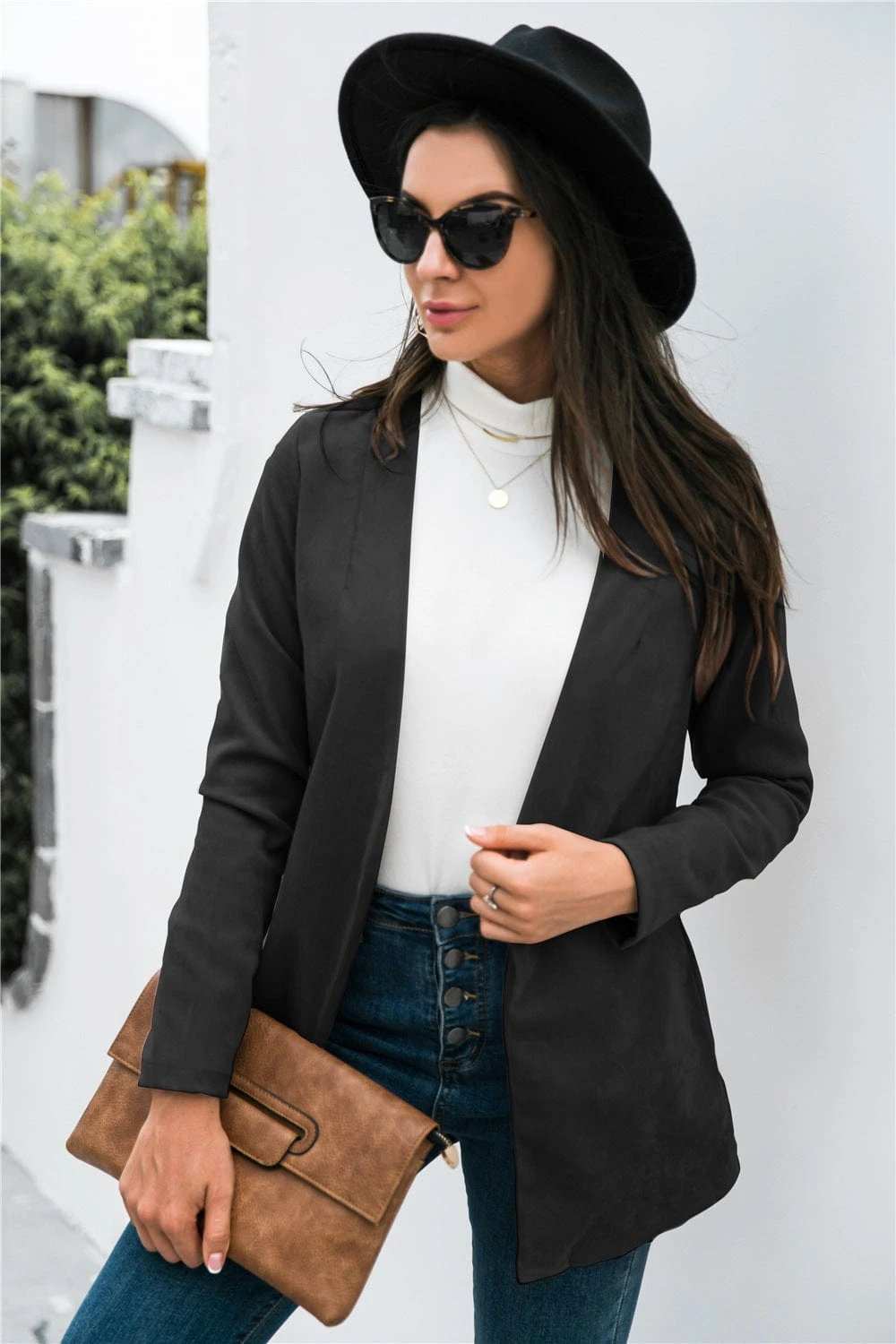 Three-Quarter Sleeve Blazer - Trendsi - Flyclothing LLC