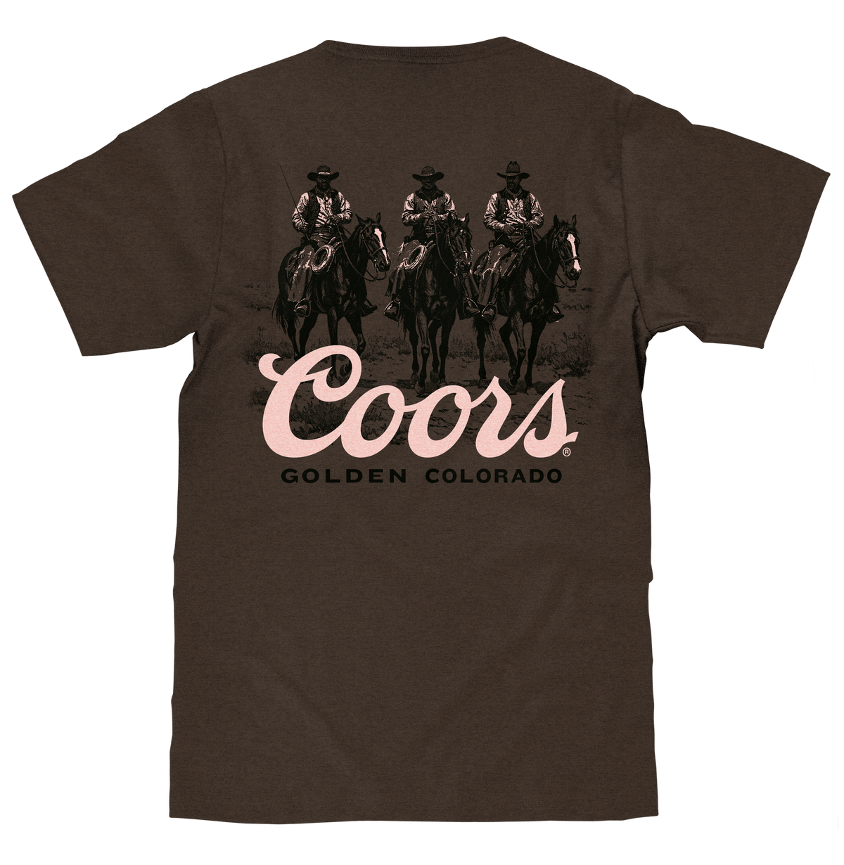 Coors Banquet Golden Colorado Cowboys Double Sided Beer T-Shirt - Tobacco Brown