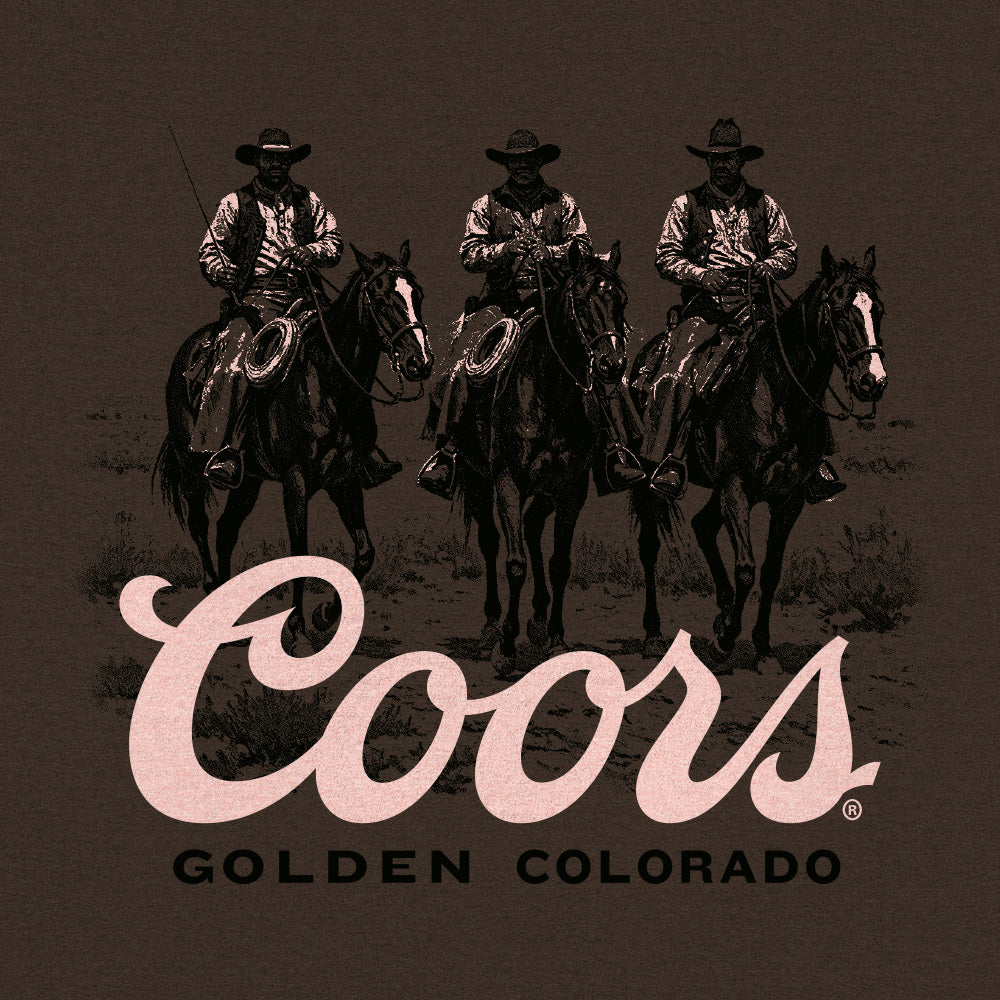 Coors Banquet Golden Colorado Cowboys Double Sided Beer T-Shirt - Tobacco Brown