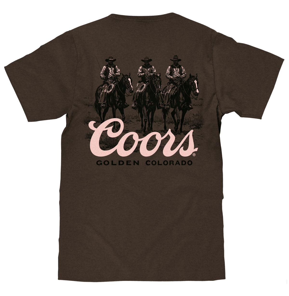 Coors Banquet Golden Colorado Cowboys Double Sided Beer T-Shirt - Tobacco Brown - Tee Luv - Flyclothing LLC
