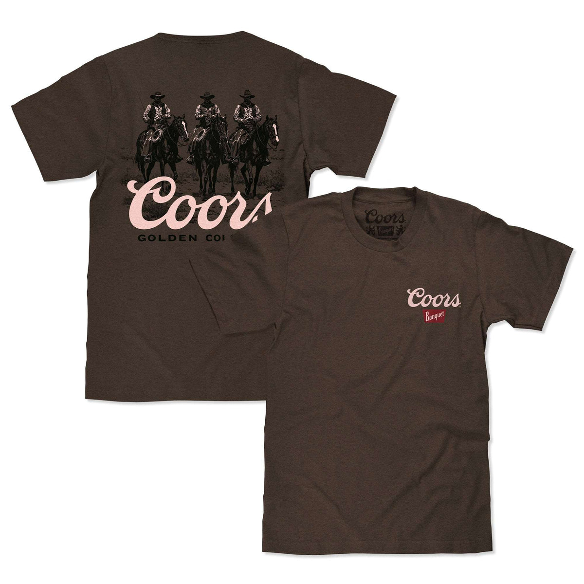 Coors Banquet Golden Colorado Cowboys Double Sided Beer T-Shirt - Tobacco Brown - Tee Luv - Flyclothing LLC