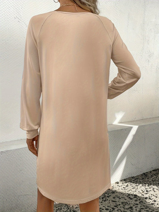 V-Neck Raglan Sleeve Knee Length Dress - Trendsi