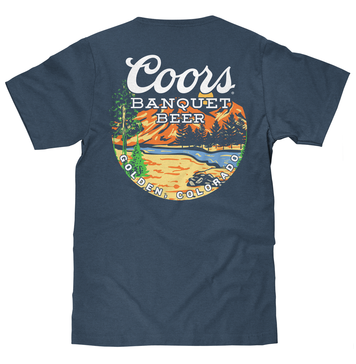 Coors Banquet Retro Colorado Mountain Landscape T-Shirt - Indigo Blue - Tee Luv - Flyclothing LLC