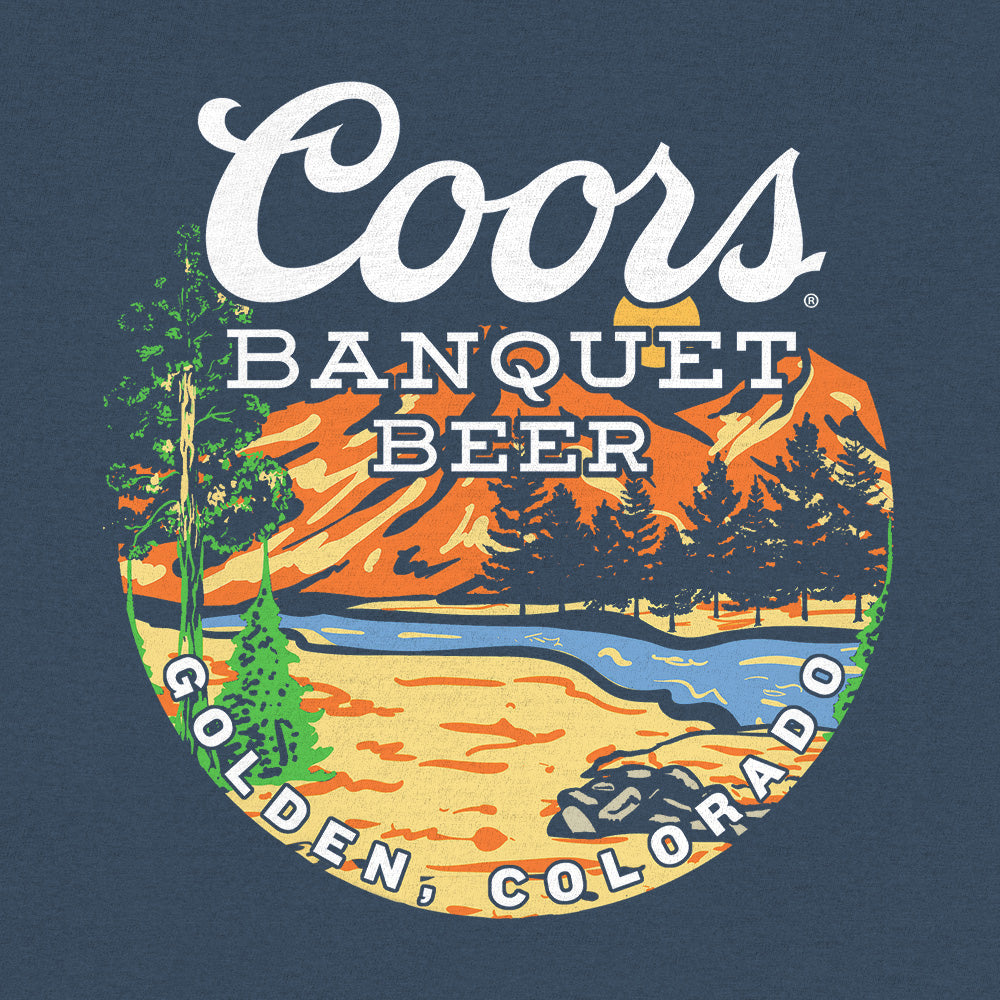 Coors Banquet Retro Colorado Mountain Landscape T-Shirt - Indigo Blue - Tee Luv - Flyclothing LLC