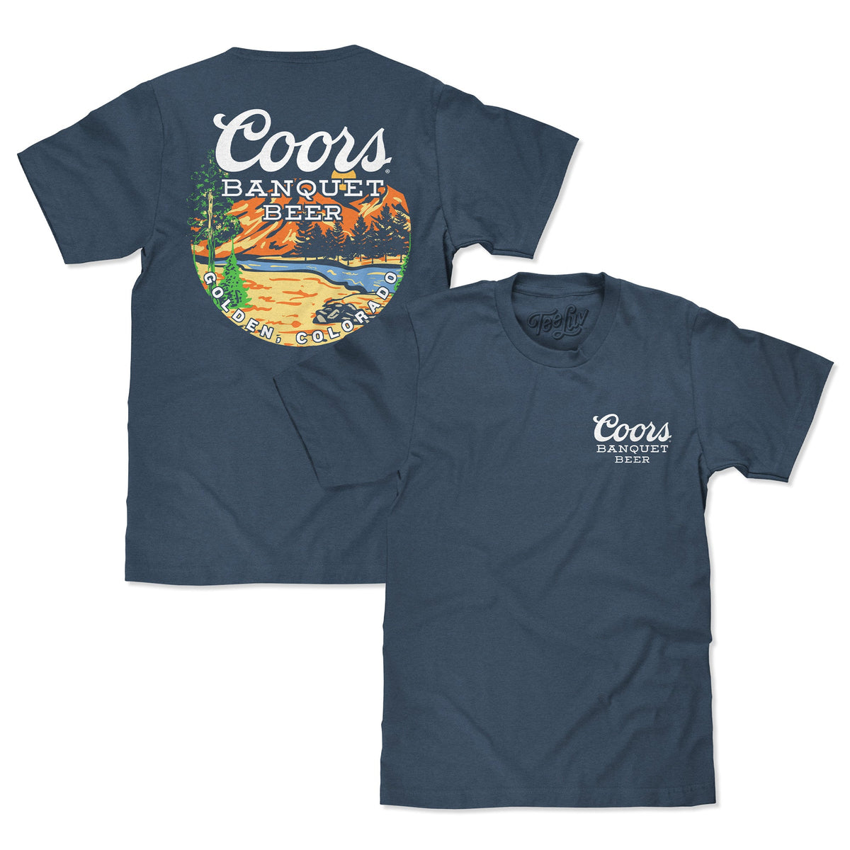 Coors Banquet Retro Colorado Mountain Landscape T-Shirt - Indigo Blue - Tee Luv - Flyclothing LLC