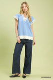 Umgee Contrast Scallop Trim Top - Trendsi - Flyclothing LLC
