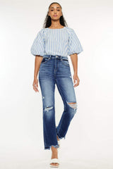 Kancan High Rise Distressed Slim Straight Jeans - Trendsi - Flyclothing LLC