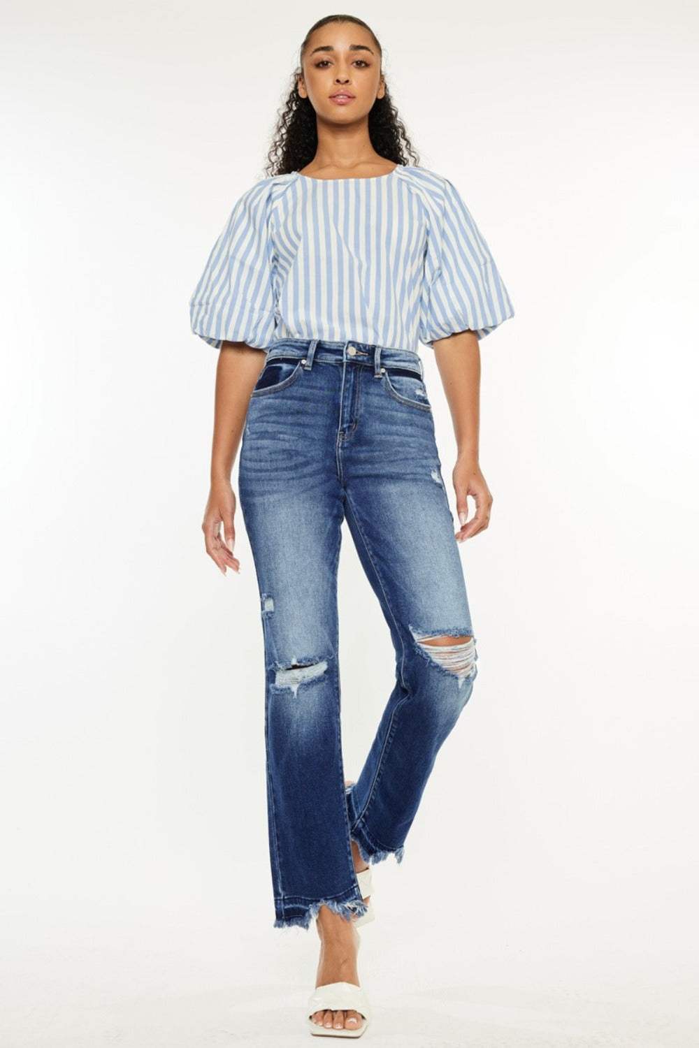 Kancan High Rise Distressed Slim Straight Jeans - Trendsi - Flyclothing LLC