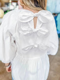 Bow Round Neck Three-Quarter Sleeve Blouse - Trendsi