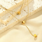 18K Gold-Plated Double Layered Geometric Necklace - Trendsi - Flyclothing LLC