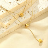 18K Gold-Plated Double Layered Geometric Necklace - Trendsi - Flyclothing LLC